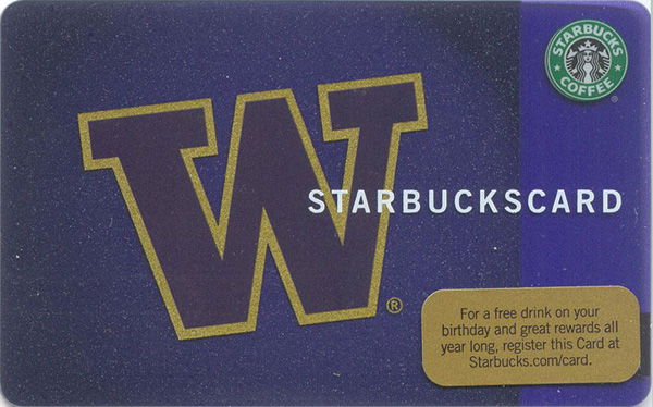 Starbucks UW College Gift Card University of Washington 2009 FREE USA SHIPPING